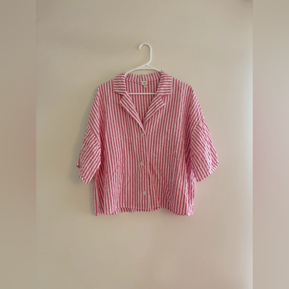 Striped Red Button-Up Women's Top